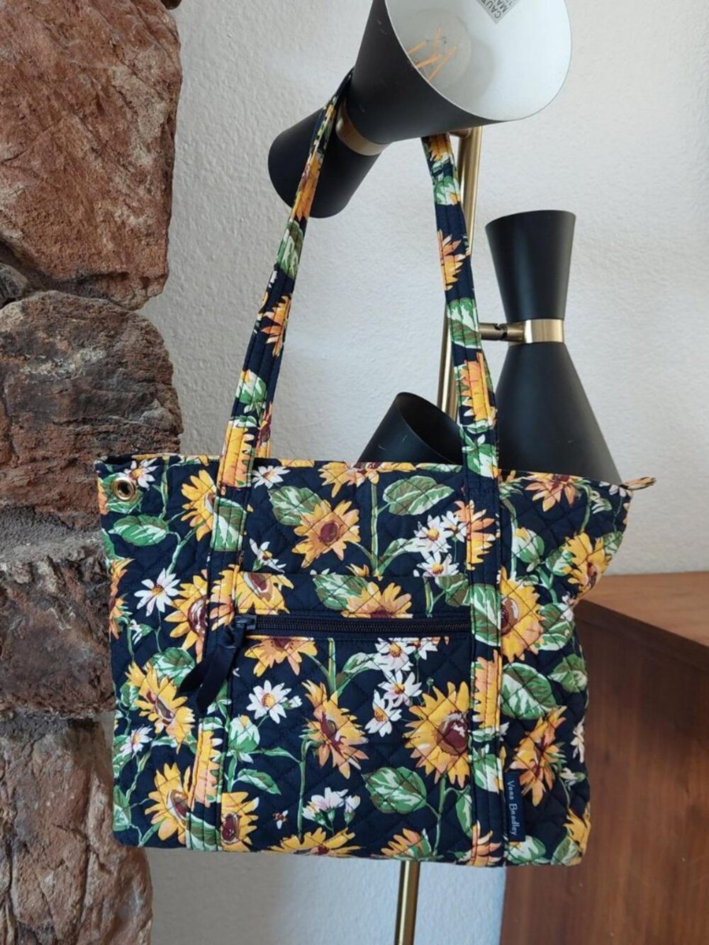 RARE Vera Bradley Sunflowers Small Vera Tote Bag featuring a quilted exterior